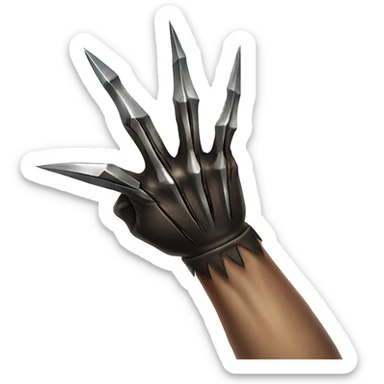 "Three sharp, metallic claws extending from a human fist like wolverine from marvel sticker