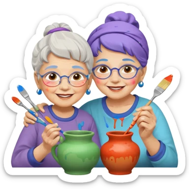 grandma and kid doing potery sticker