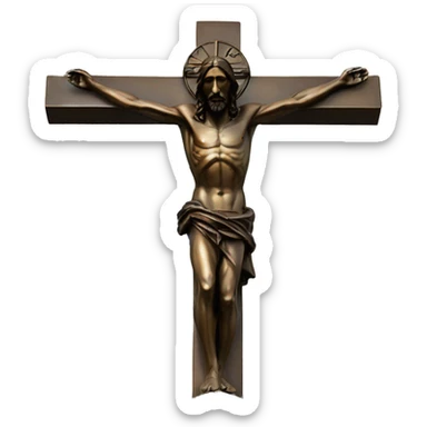 jesus on crucifix, reaching up to the sky, bronze statue sticker