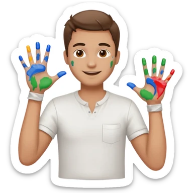 happy man painting a picture full body sticker