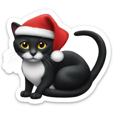 Black snake on a black/white cat wearing christmas hats sticker