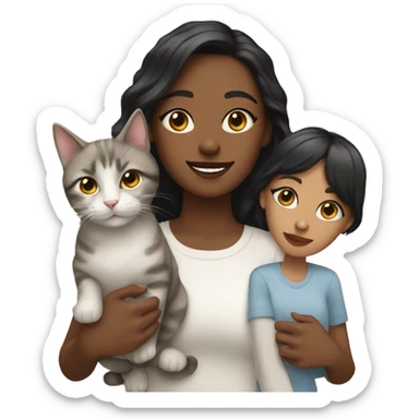 Two girls with three cats sticker