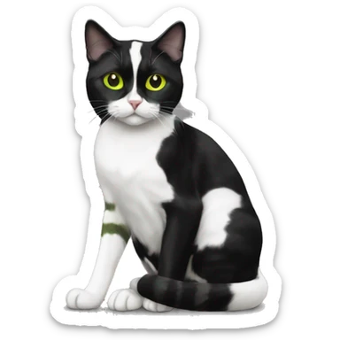 Sweet black and white harlequin patterned tuxedo cat with yellow green eyes sticker