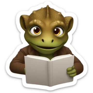 Brown lizard man studying in coffee shop sticker