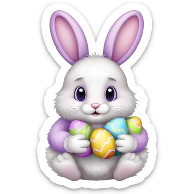 Easter bunny with colorful eggs sticker