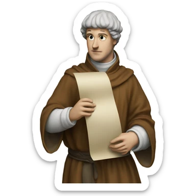 Petrarch holds a scroll in his hand sticker