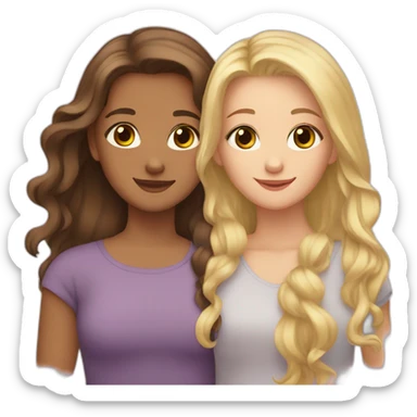 two girls hugging one blonde hair and brown eyes - one brunette and brown eyes  sticker