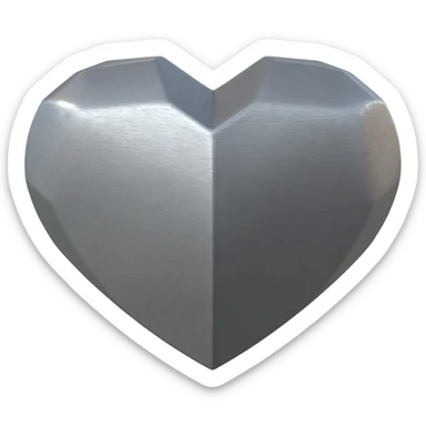 Minimalist 3D emoji based on image_e593fa.png: a heart shape made of solid, cold grey industrial steel. Subtle brushed texture, sharp facets. Isolated on white. sticker