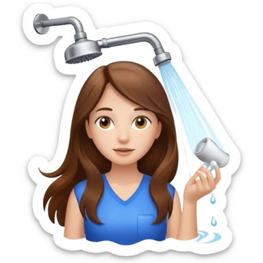 beautiful girl with long brown hair constructing new bathroom area with new shower and amenities  sticker