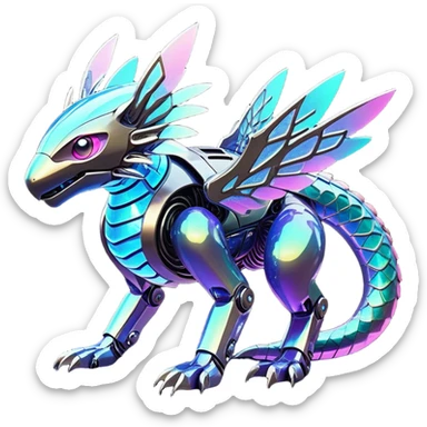  Epic legendary rare mechanical Shiny sparkly transparent bioluminescent luminescent vibrant bright pastel dark exotic iridescent colorful gradients futuristic modern metallic glossy glittery fantasy-cyber-Protogen-Fakémon-Pokémon-Vernid-creature sticker