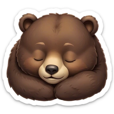 Meme-Worthy Cute Sleeping Bear Portrait Emoji, Head resting peacefully with a contented smile, showcasing a massive, robust build and a luxuriously soft dark brown fur, eyes shut in a serene, restful nap, Simplified yet hilariously adorable features, highly detailed, glowing with a soft, drowsy light, high shine, relaxed and utterly lovable, stylized with an air of playful laziness, bright and heartwarming, soft glowing outline, capturing the essence of a comically sleepy bear, so meme-worthy it feels like it could instantly become the next viral sensation of adorable slumber! sticker