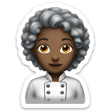 black female dark skin chef clothes curly grey hair many wrinkles sticker