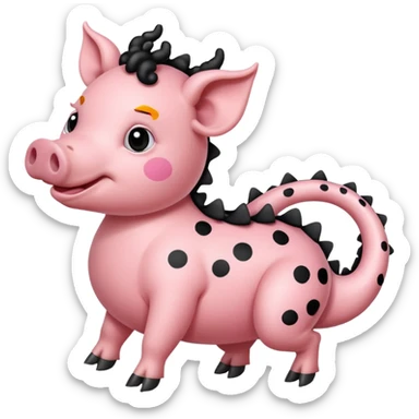 A pink pink with spots and a curly tail riding a dragon sticker