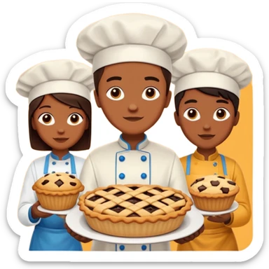 Baking community humanless avatar in vibrant style illustration. Pie, cookie, and muffin warm golden tones, simple shapes, flat design, high contrast. sticker