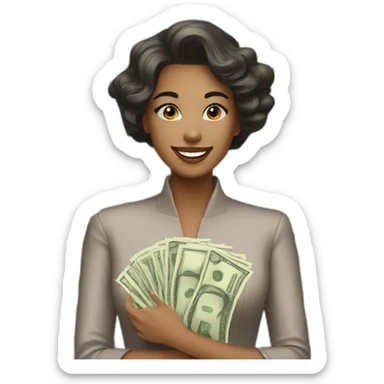 happy rich girl short hair with banknotes sticker