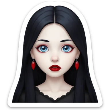 Gothic girl, pale ghost skin, light blue eyes, red round lips and long straight black hair. sticker