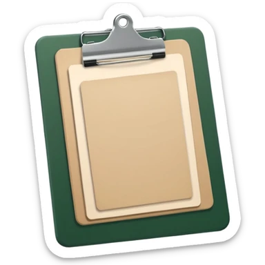 dark green clipboard with light beige paper sheet, minimalism, no text, Apple emoji style sticker