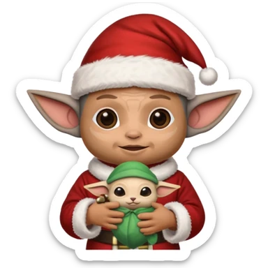 mandalorian holding grogu wearing santa hat sticker
