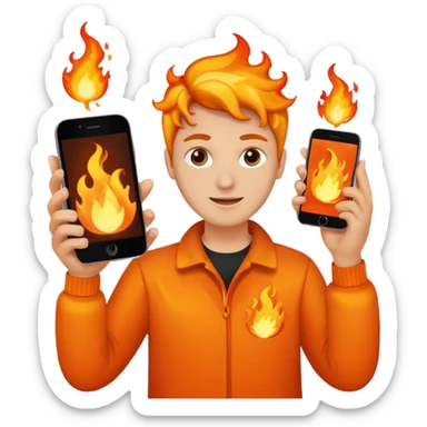 una  fuego que tenga en la mano un telefono sticker