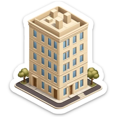 Upper East Side beige apartment building high-rise, isometric dollhouse-style, realistic sticker
