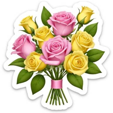 A mixed bouquet of pink roses and yellow lisianthus sticker