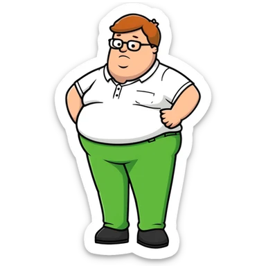 Peter Griffin from Family Guy with a pregnant belly, wearing green pants, white shirt, and glasses sticker
