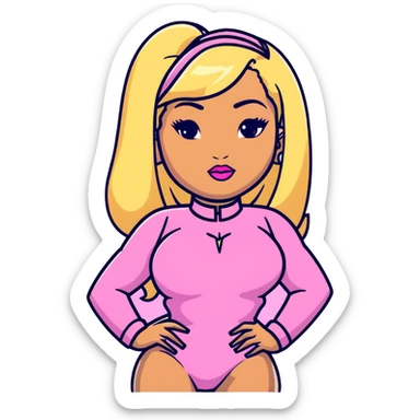 Nicki Minaj wearing a pink outfit with hair that is half blonde and half pink sticker