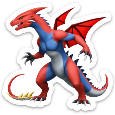 Handsome cool badass edgy Charmeleon-Latias-Garchomp-Giratina-Pokémon-Fakémon-fusion-hybrid-creature, full body sticker