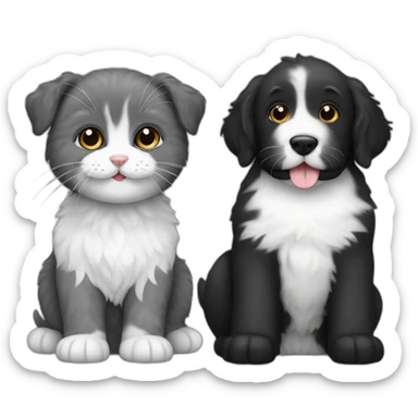 Black labradoodle and white and grey kitten sticker