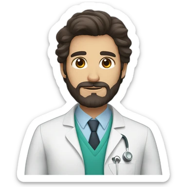 doctor with long dark brown hair and beard, big brown eyes sticker