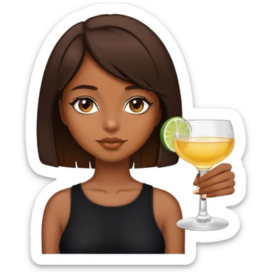 brown hair girl with short bob with a shot of tequila wearing black sticker