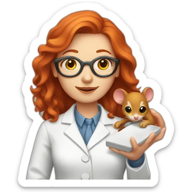 Redhead scientist with mouse on her hand sticker