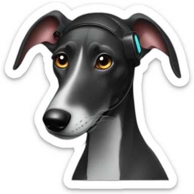 black hooded galgo holding gamepad and wearing headset sticker