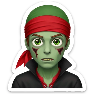 Red durag, men zombie with brown hair color and green eye color, with dark vampire clothes, green skin sticker