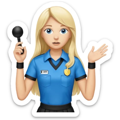 blue eyes blonde girlIN REFEREE UNIFORM STANDING UP LONG HAIR WHISTLE sticker