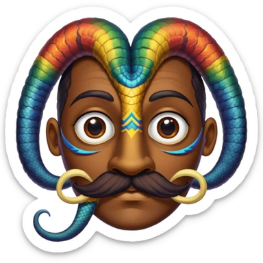 Oxumarê, African rainbow serpent deity with human face, having only a mustache (no beard on the sides) and a beauty mark on the left side below the lip sticker