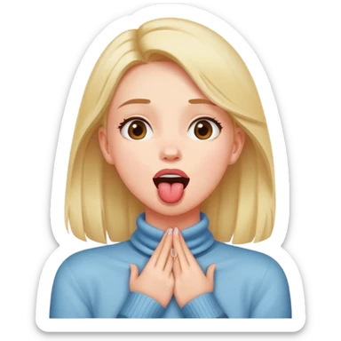 girl with hands around neck with tongue out and looking up sticker