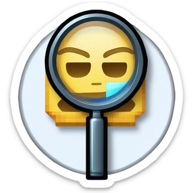 logo in a pixel art style featuring a magnifying glass as the central element. Inside the circular lens of the magnifying glass, place a pixelated letter 'A' sticker