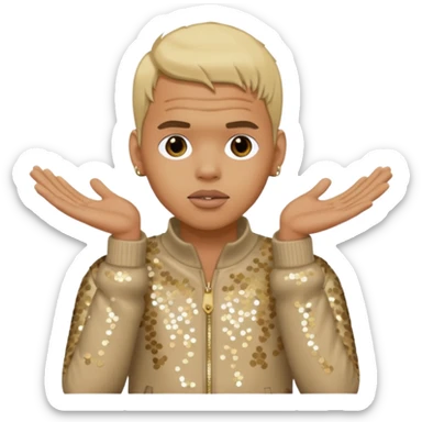 Chris Brown with blonde hair, beige sequin outfit sticker