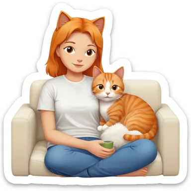 cat and owner relaxing together on sofa sticker