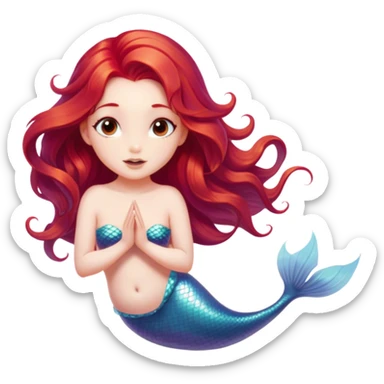 Cinematic Realistic Red Hair Mermaid Portrait, head tilted playfully and inquisitively, showcasing an ethereal form with finely detailed, flowing red hair against luminous porcelain skin. Her bright, curious eyes sparkle like hidden gems beneath the gentle caress of underwater light, rendered with lifelike clarity and warm, filtered illumination—capturing the essence of a spirited mermaid ready to splash playfully into your imagination. sticker