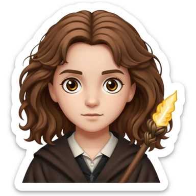 Hermione Granger with bushy hair and wand sticker