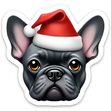 dark grey french bulldog wearing a santa hat sticker