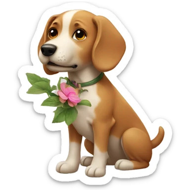 Dog with a flower sticker