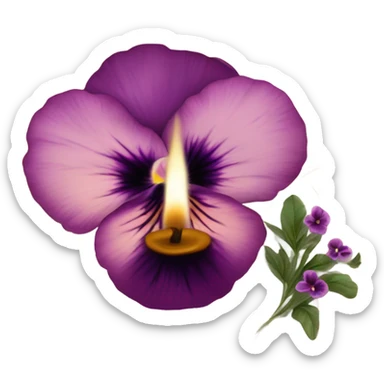 A handwritten letter with deep pink pansies and a flickering ornate violet  candle sticker