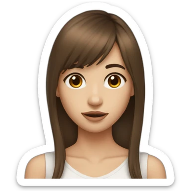 long brown hair skinny girl with long side bangs, thin face and makeup from head to chest sticker
