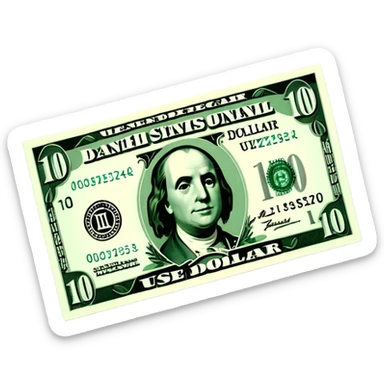 3D realistic US 100 dollar bill sticker, slight perspective, centered, clean cutout, transparent background, no text, no watermark sticker