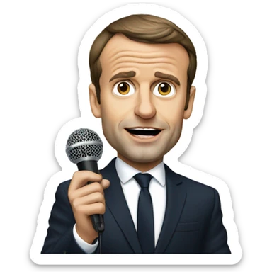 Emmanuel Macron with a micro  sticker