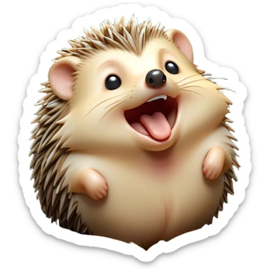 Cinematic Silly Yawning Hedgehog Portrait Emoji, Head tilted with a dramatic, wide-open yawn revealing a tiny, adorable snout and droopy quills, with sleepy, half-closed eyes, Simplified yet irresistibly cute features, highly detailed, glowing with a soft, cozy woodland light, high shine, relaxed yet humorously expressive, stylized with a dash of whimsical forest charm, soft glowing outline, capturing the essence of a drowsy yet endearing hedgehog that appears ready to stretch and yawn its way into your heart! sticker
