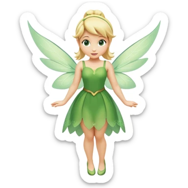 Tinkerbell fairy from hips up, green dress, blonde hair, wings, minimal style, larger size sticker